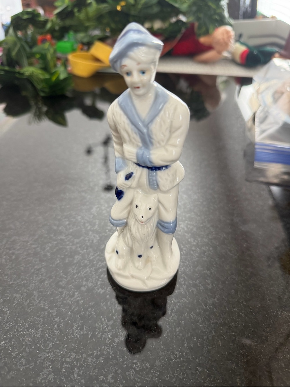 Vtg- Delft Boy with Shepherd Blue & White Ceramic Figurine Classic Home Accent